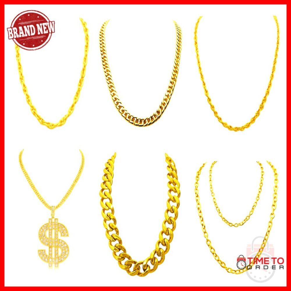 Chunky Cuban Link Fake Gold Chain Necklace Set for Men Hip Hop Style